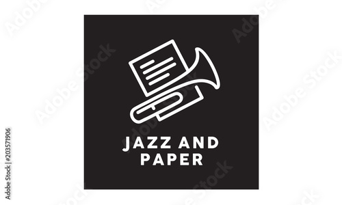 Paper Clip Brass Jazz Music Instrument Sheet logo design