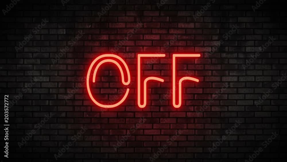 Off Red Neon Light on Brick Wall. Blinking Neon Sign. Motion Animation. Video available in 4K FullHD and HD render footage Off Red Neon Light on Brick Wall. Blinking Neon Sign. Motion Animation. Video available in 4K FullHD and HD render footage