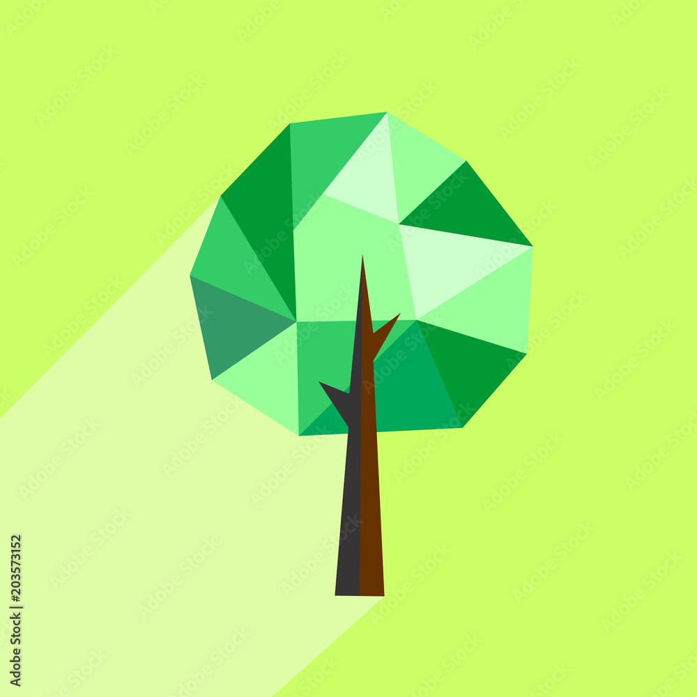 Abstract polygonal tree with long shadow on color background. Tree low poly - elements for icons or banners. Abstract polygonal tree with long shadow on color background. Tree low poly - elements for icons or banners.
