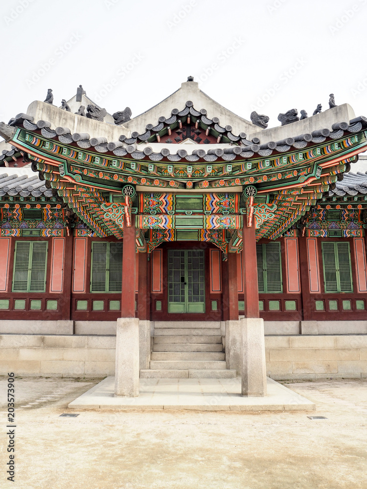 Traditional south Korean gate in vibrant colors