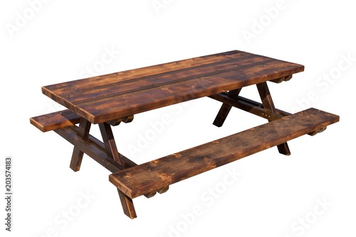 Wooden picnic table isolated on white