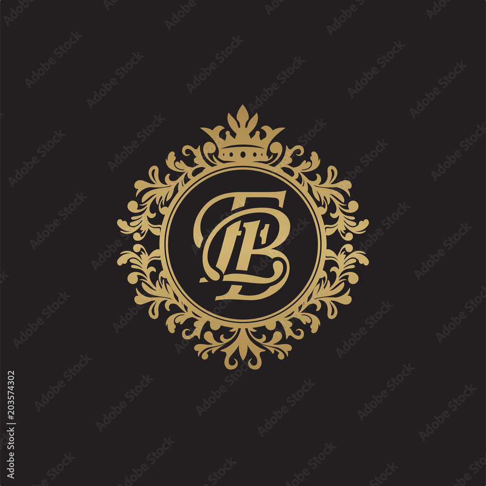 Initial letter EB, overlapping monogram logo, decorative ornament badge, elegant luxury golden color