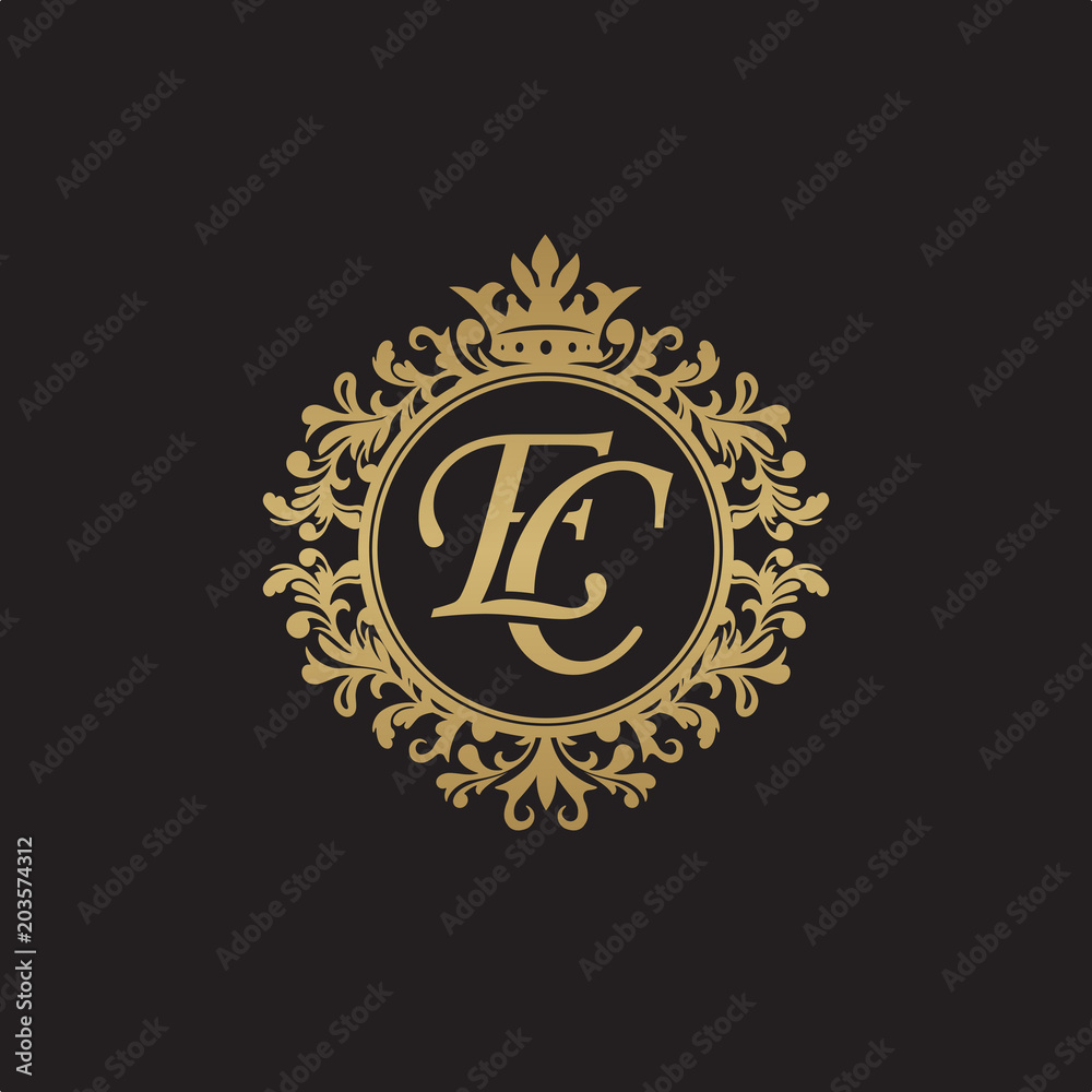 Fototapeta premium Initial letter EC, overlapping monogram logo, decorative ornament badge, elegant luxury golden color