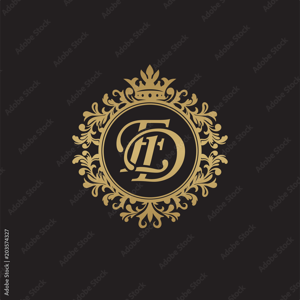 Fototapeta premium Initial letter ED, overlapping monogram logo, decorative ornament badge, elegant luxury golden color