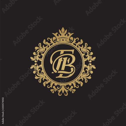 Initial letter EB, overlapping monogram logo, decorative ornament badge, elegant luxury golden color