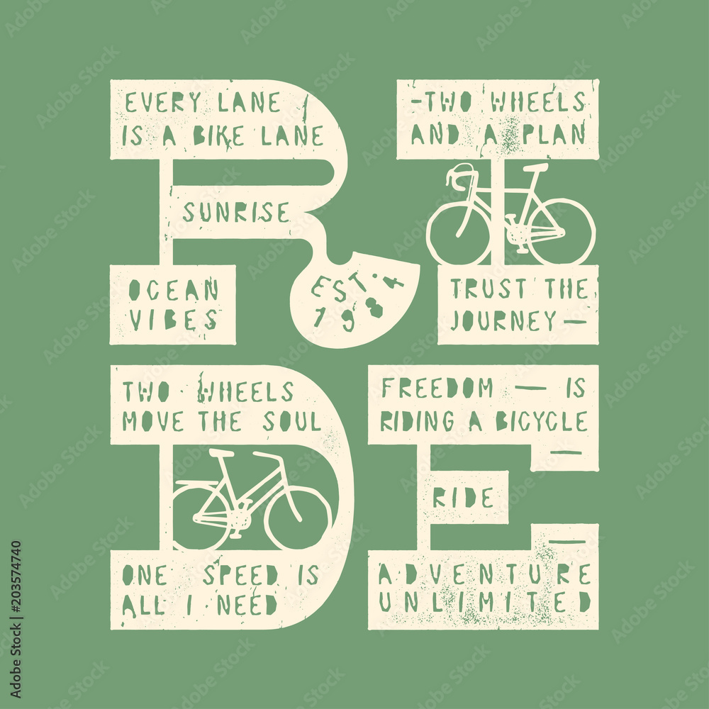 Plakat jeździć na rowerze vintage pogrubiona typografia nadruk cytatu - koszulka rowerowa