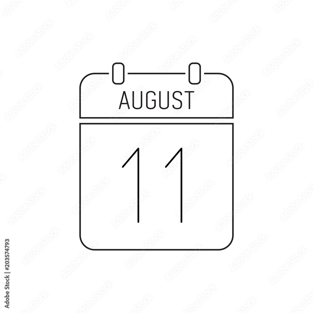 August 11 calendar icon line, outline page. Deadline reminder. Special date August 11 calendar icon line, outline page. Deadline reminder. Special date