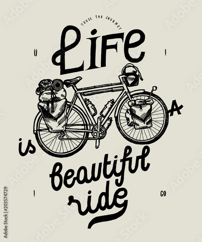 life is a beautiful ride travel bicycle quote - vintage bike typography print