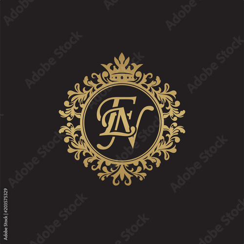 Initial letter EN, overlapping monogram logo, decorative ornament badge, elegant luxury golden color
