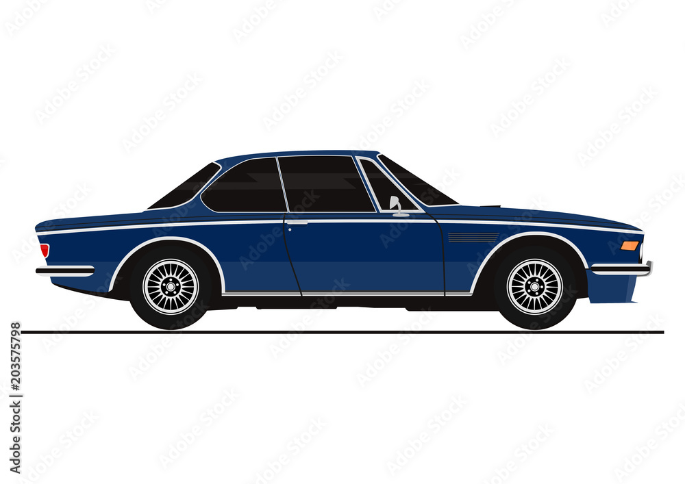 Fototapeta premium Sticker of vintage coupe car. Side view. Flat vector.