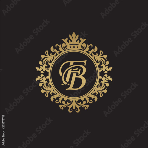 Initial letter FB  overlapping monogram logo  decorative ornament badge  elegant luxury golden color