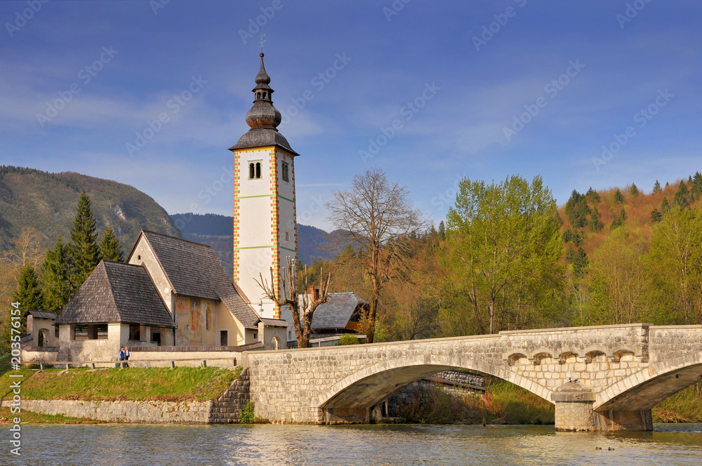 Church of st. John the Baptist at Lake Bohinj, Stara Fuzina, Triglav National Park, Slovenia.