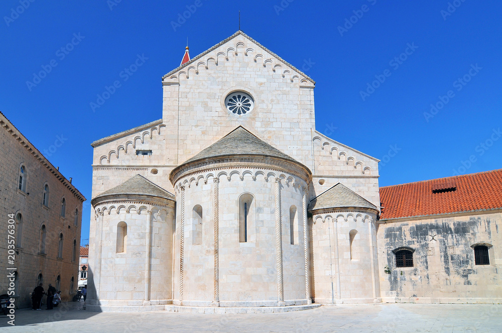 Croatia, Trogir, The Cathedral of St. Lawrence, a Roman Catholic triple naved basilica constructed in Romanesque Gothic in Trogir, Croatia.