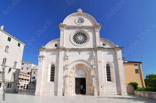 The Cathedral of St. James is a triple nave basilica with three apses and a dome in the city of Sibenik, Croatia.