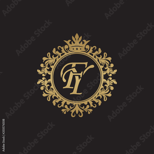Initial letter FY, overlapping monogram logo, decorative ornament badge, elegant luxury golden color
