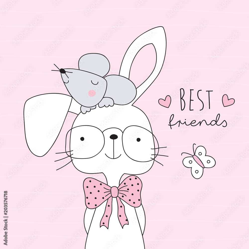 cute bunny rabbit and mouse best friends vector illustration cute bunny rabbit and mouse best friends vector illustration