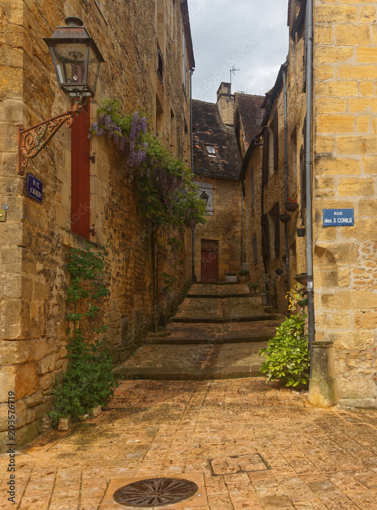 Streets of Sarlat la caneda, in black perigord, South of france, Europe
