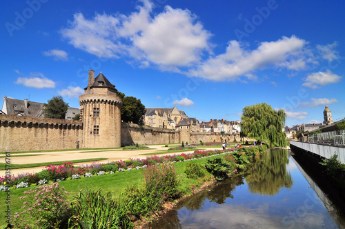 The walls of the ancient town and the gardens in Vannes. Brittany Northern France.