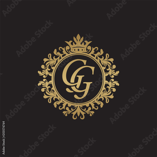 Initial letter GG, overlapping monogram logo, decorative ornament badge, elegant luxury golden color