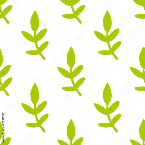 Floral seamless pattern with green branches and leaves. Vector illustration.
