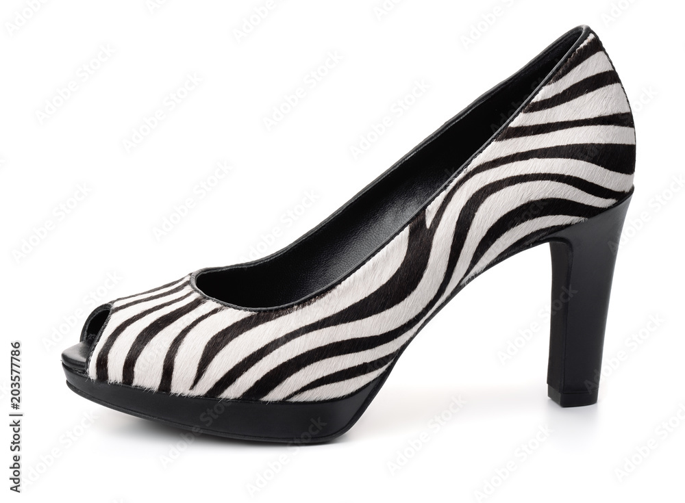 Fototapeta premium Zebra high heel fur shoe