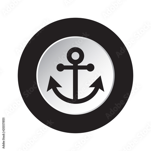 round black and white button - boat anchor icon