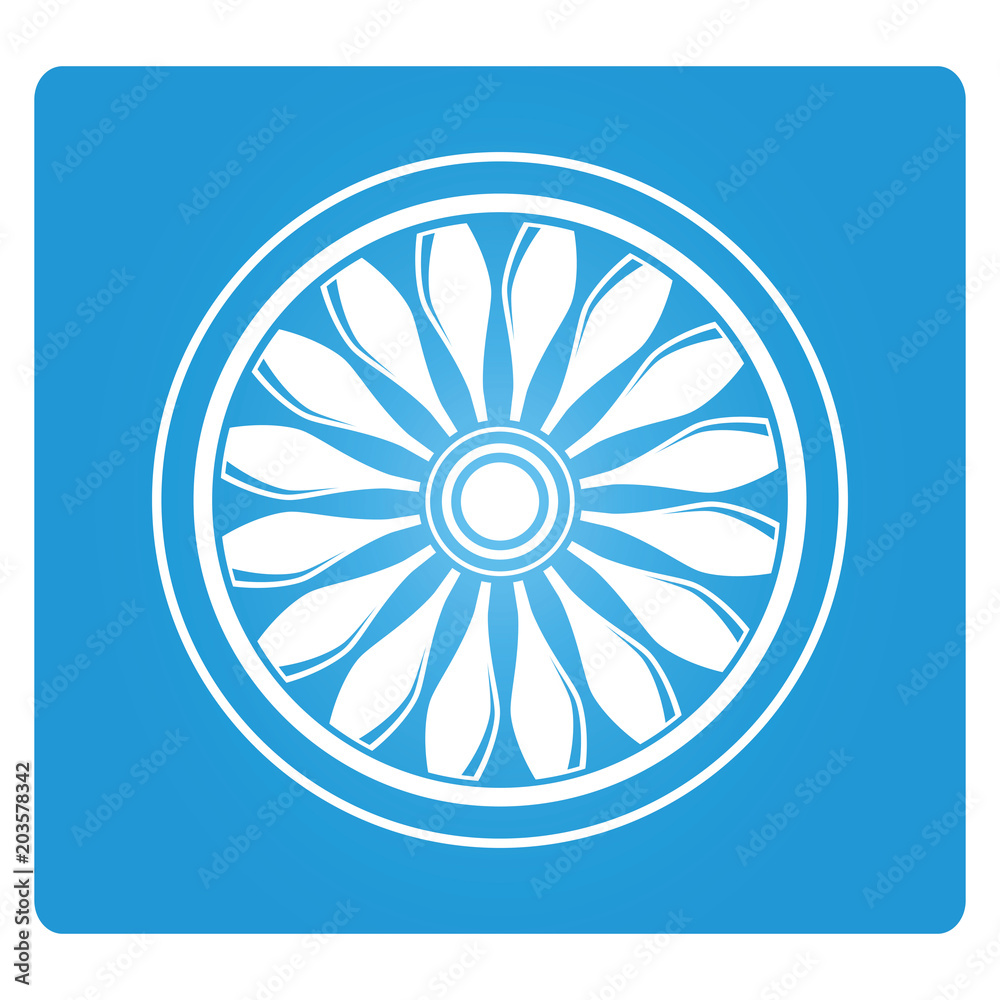 jet engine turbine in blue background