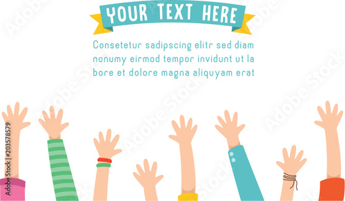 Vector Illustration Of Kids Raising Hands For Celebration