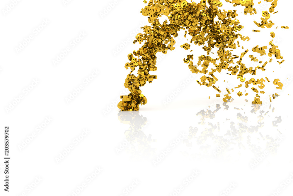 Obraz premium Bunch of gold money or dollar sign flow from the floor, modern style background or texture. Surface, business, repeat & cover.