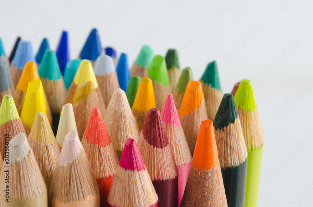 Colored pencils of wood. Macro of the tips. Colored pencils of wood. Macro of the tips.