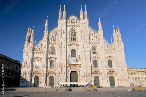 Milan cathedral, Duomo di Milano, marble facade with spires, Spain. © GISTEL