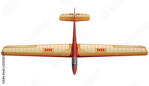 Model glider, ground plan. Beautiful subtle airplane. Balsa wood wings, model hobby. Master vector illustration