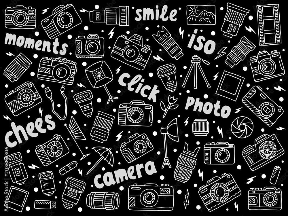 hand drawn photographic doodles set hand drawn photographic doodles set