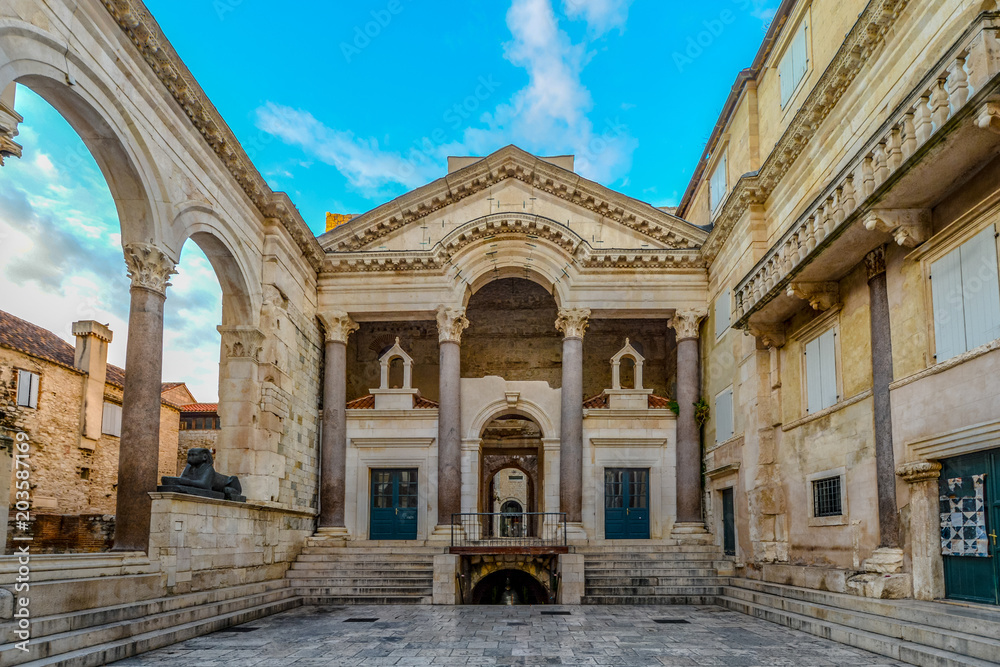 Early morning at the peristyle or peristil inside Diocletian's Palace in the old town section of Split Croatia 