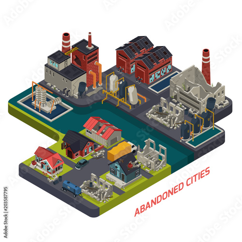 Abandoned Cities Isometric Composition