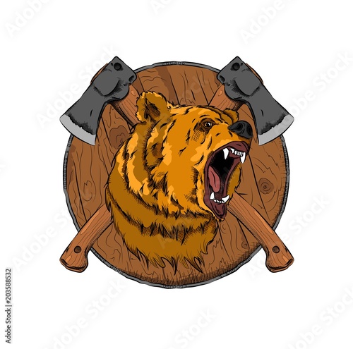 Portrait bear with axes. Can be used for printing on T-shirts, flyers and stuff. Vector illustration