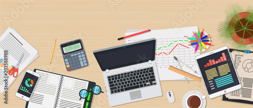 Analysis data and planning concept vector flat illustration design printed web banner