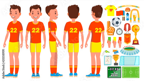 Soccer Player Male Vector. Football Action. Match Tournament. Isolated Flat Cartoon Character Illustration