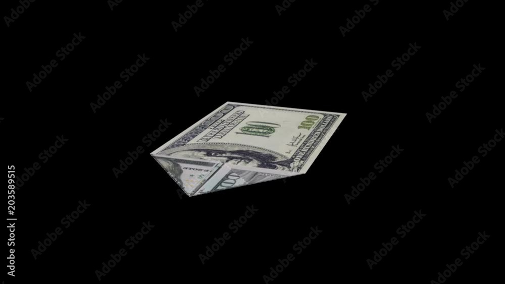 from a banknote a paper airplane is formed, the concept of prosperity growth, with alpha-canal and chromakey from a banknote a paper airplane is formed, the concept of prosperity growth, with alpha-canal and chromakey