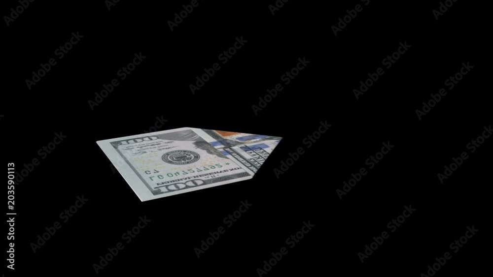 from a banknote a paper airplane is formed, the concept of prosperity growth, with alpha-canal and chromakey from a banknote a paper airplane is formed, the concept of prosperity growth, with alpha-canal and chromakey