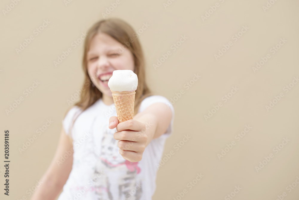 cute girl with ice cream in the summer cute girl with ice cream in the summer
