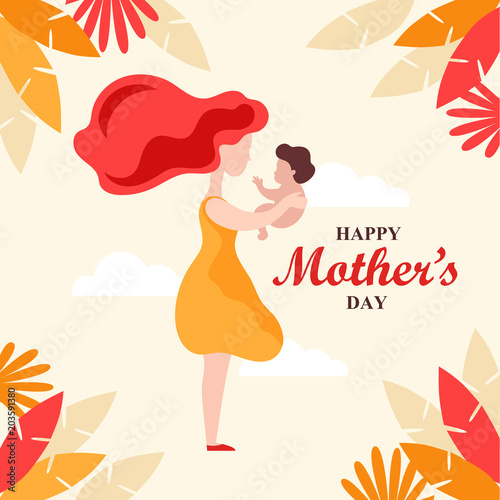 Happy Mother's day illustration. holiday. greeting card template.  vector cartoon illustration
