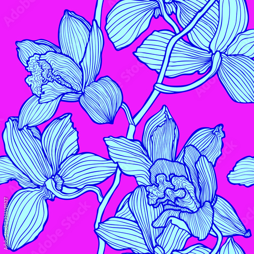 Seamless pattern with flowers orchids