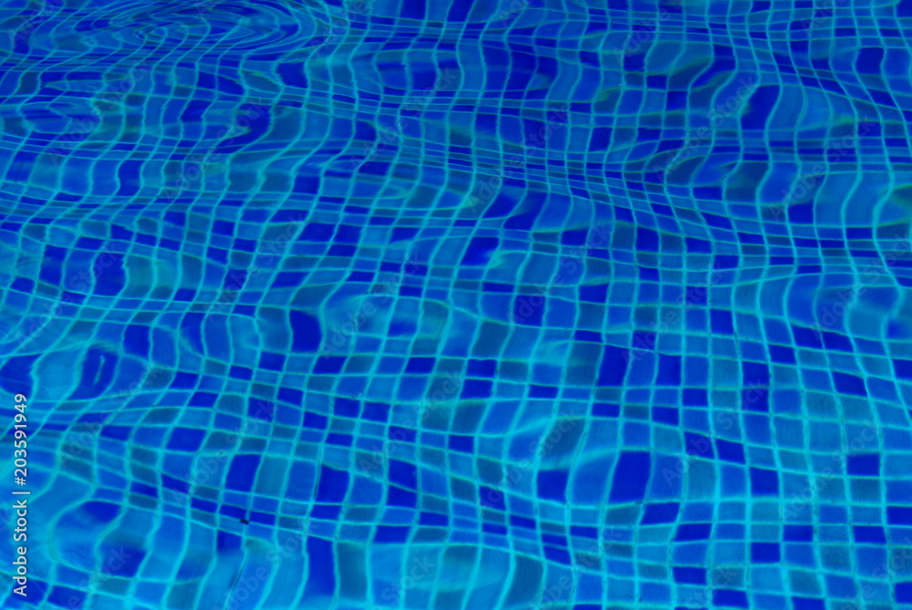 Blurred abstract blue background. Blue ripped water in swimming pool.