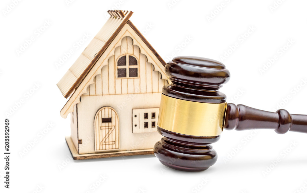 Gavel with model of house on white background. Law and auction concept. Gavel with model of house on white background. Law and auction concept.