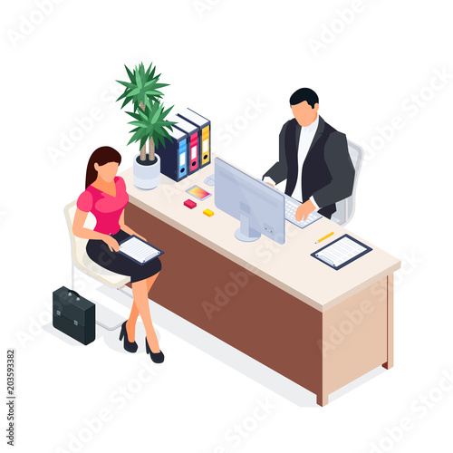 Isometric concept of job interview.