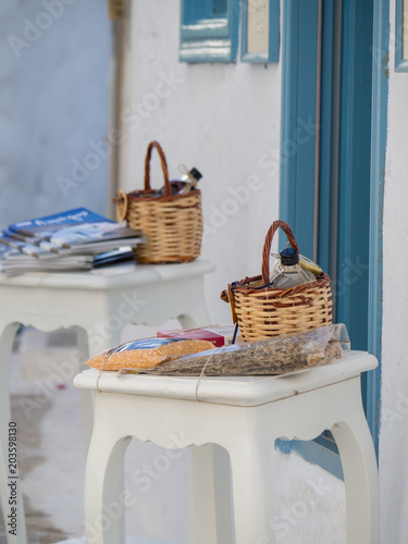 Amorgos,Greece-August 3,2017.One of the small shops in Amorgos selling local products