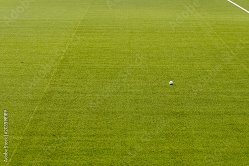 lonely hockey ball on the wide green field