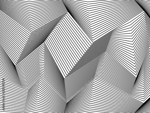 Wavy background of lines. Monochrome dynamic surface with effect of optical illusion. Vector.
