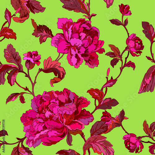 Fototapeta Naklejka Na Ścianę i Meble -  Elegance Seamless pattern with poppy or roses flowers